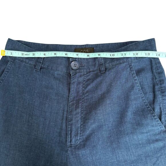 COS Cotton Navy Relaxed Taper Ankle Button Trousers Pants Size 2 Lightweight - Picture 10 of 13